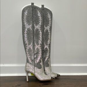 Gianni Bini Glittering Silver Over the Knee Boots